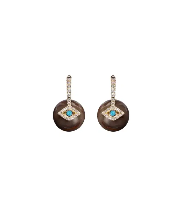 Sydney Evan Evil Eye 14kt gold earrings with diamonds and turquoise