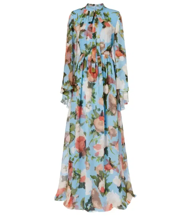 Erdem Caped floral silk voile gown