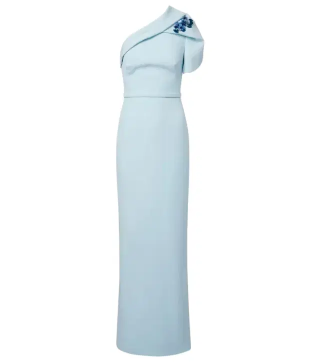 One-shoulder belted crêpe gown