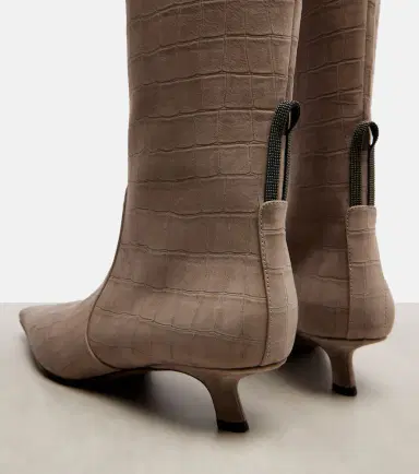 Brunello Cucinelli Monili croc-effect suede knee-high boots | Thumbnail 2
