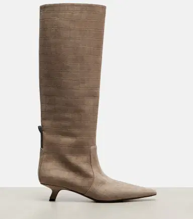 Brunello Cucinelli Monili croc-effect suede knee-high boots | Thumbnail 3