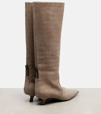 Brunello Cucinelli Monili croc-effect suede knee-high boots | Thumbnail 4
