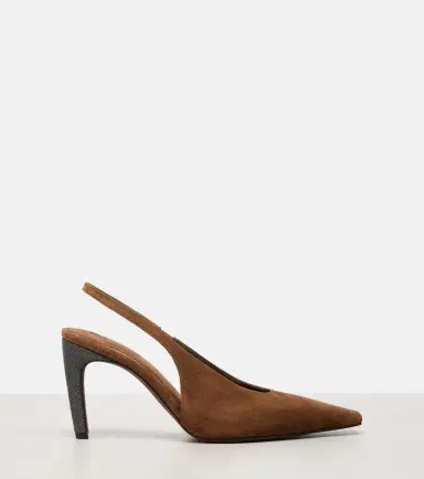 Brunello Cucinelli Monili suede slingback pumps | Thumbnail 4