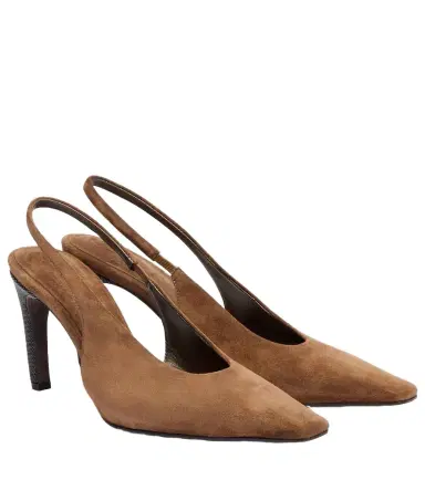 Brunello Cucinelli Monili suede slingback pumps | Thumbnail 1