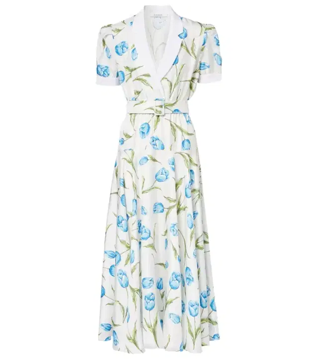 Rodarte Belted floral silk twill midi dress