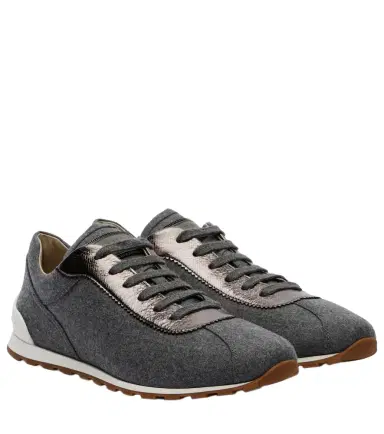 Brunello Cucinelli Leather-trimmed felt sneakers | Thumbnail 1