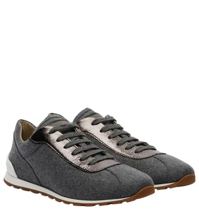 Brunello Cucinelli Leather-trimmed felt sneakers