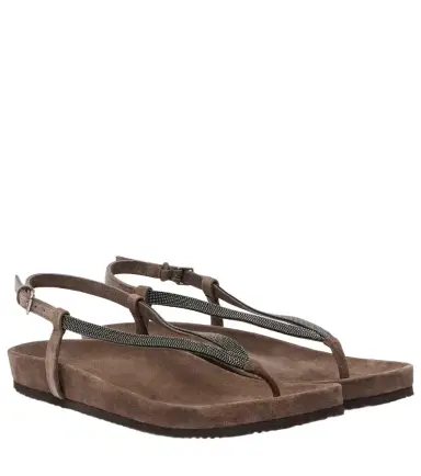 Brunello Cucinelli Monili suede thong sandals | Thumbnail 1