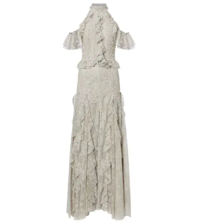 Costarellos Rhodine embellished halterneck lace gown