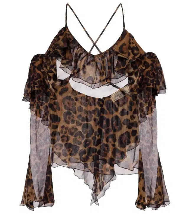 BLUMARINE Leopard-print draped silk top