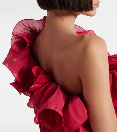 Costarellos Charmain ruffled georgette lamé gown | Thumbnail 3