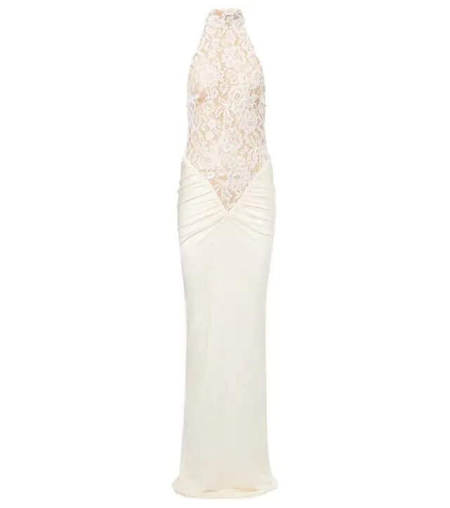 The New Arrivals Ilkyaz Ozel Cass embroidered ruched halterneck gown