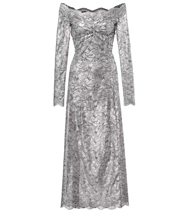 Rabanne Metallic-effect lace maxi dress