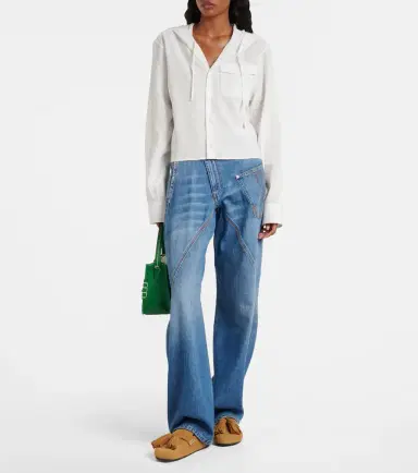 JW Anderson Pinstripe cropped hooded shirt | Thumbnail 2