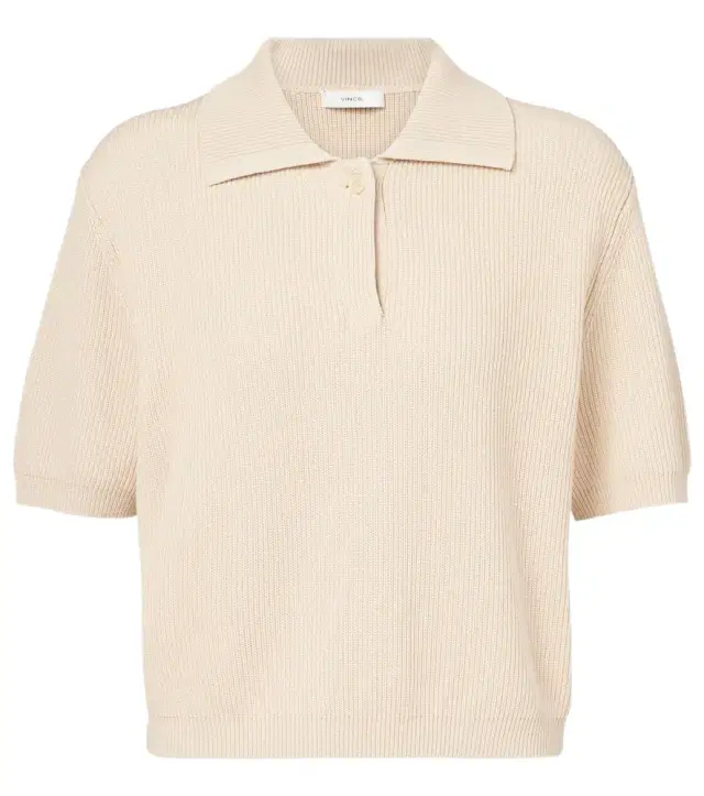 Vince Ribbed-knit silk and cotton polo shirt
