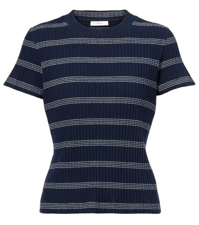 Vince Ribbed-knit striped cotton-blend T-shirt