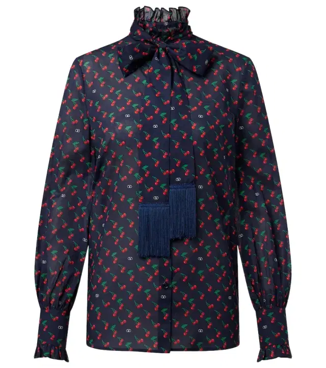 Valentino Cherryfic bow-detail cotton muslin blouse