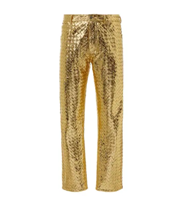 Bottega Veneta Intrecciato metallic leather straight pants