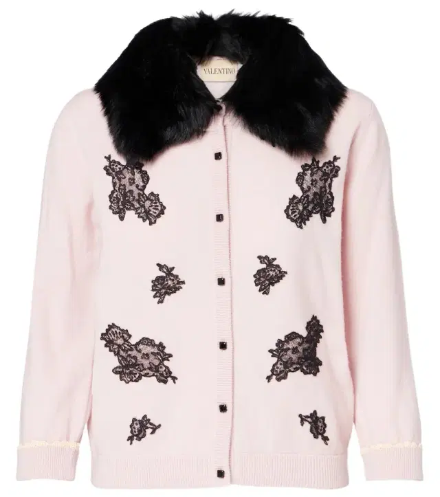 Valentino Shearling-trimmed virgin wool cardigan