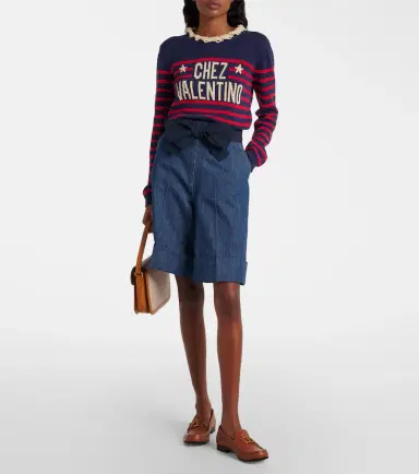 Valentino Bow-detail chambray Bermuda shorts | Thumbnail 5