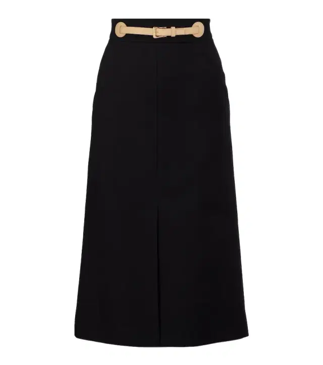 Valentino Belted wool and silk midi skirt
