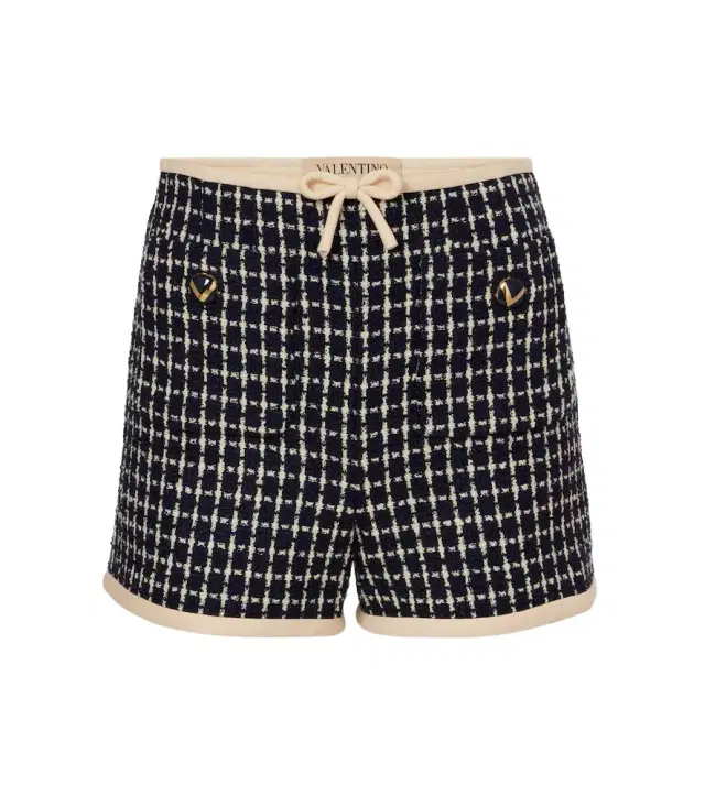 Valentino VLogo checked wool-blend bouclé shorts