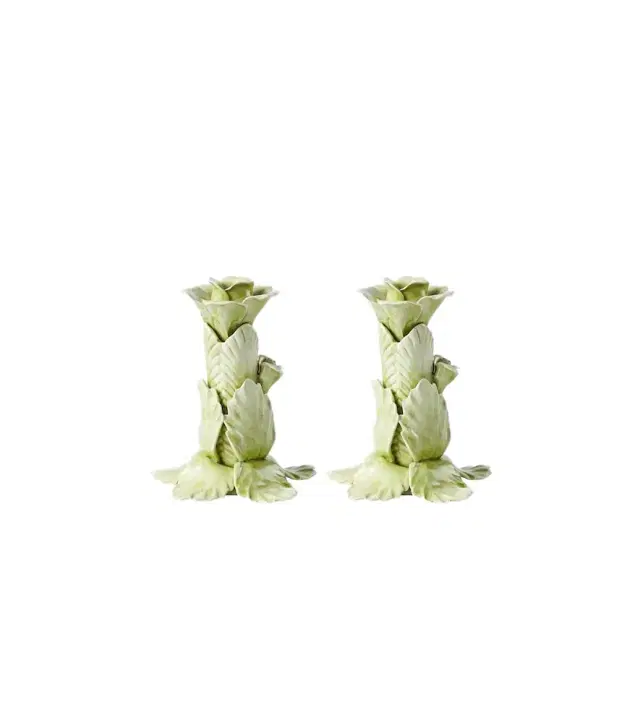 Bitossi Set of 2 floral ceramic candleholders