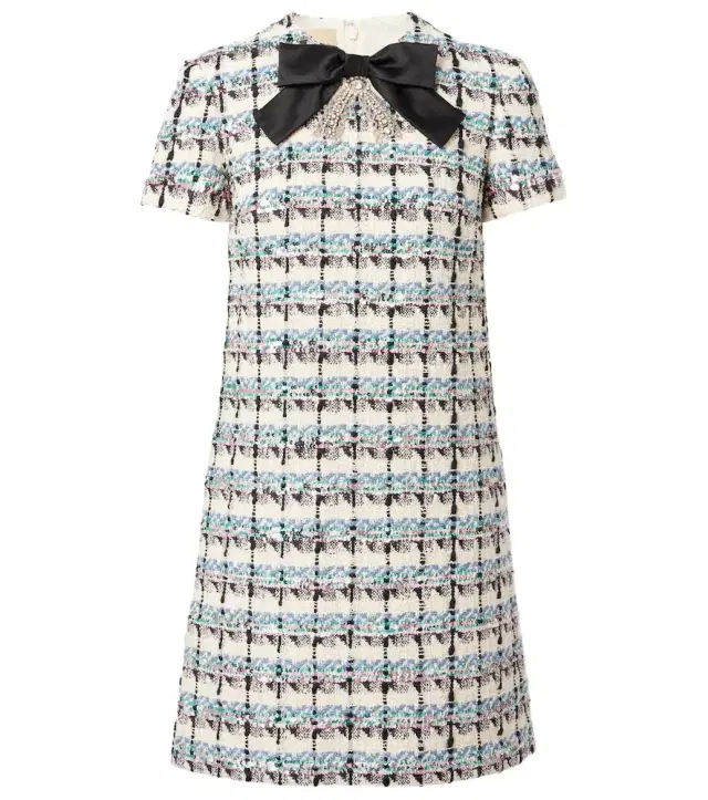 Valentino Embellished checked tweed minidress