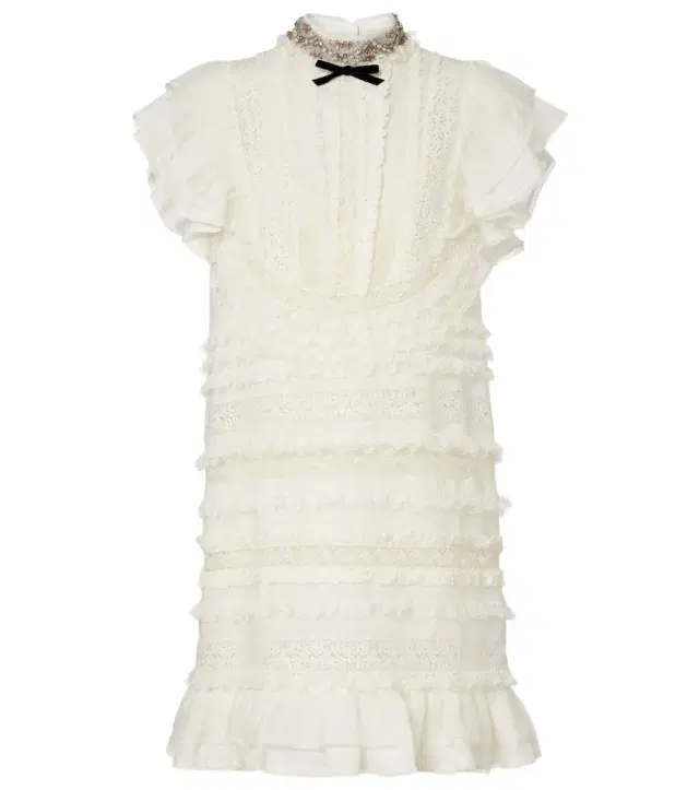 Valentino Ruffled lace and linen minidress