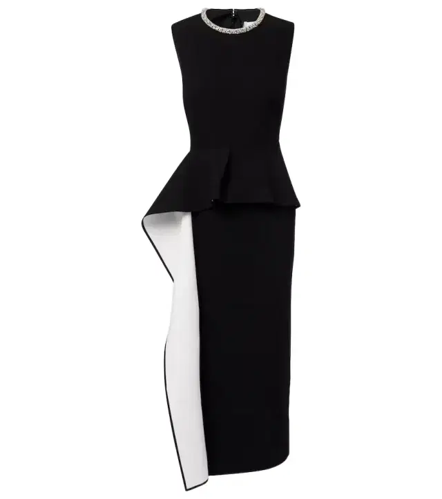 Roland Mouret Embellished peplum satin crêpe midi dress