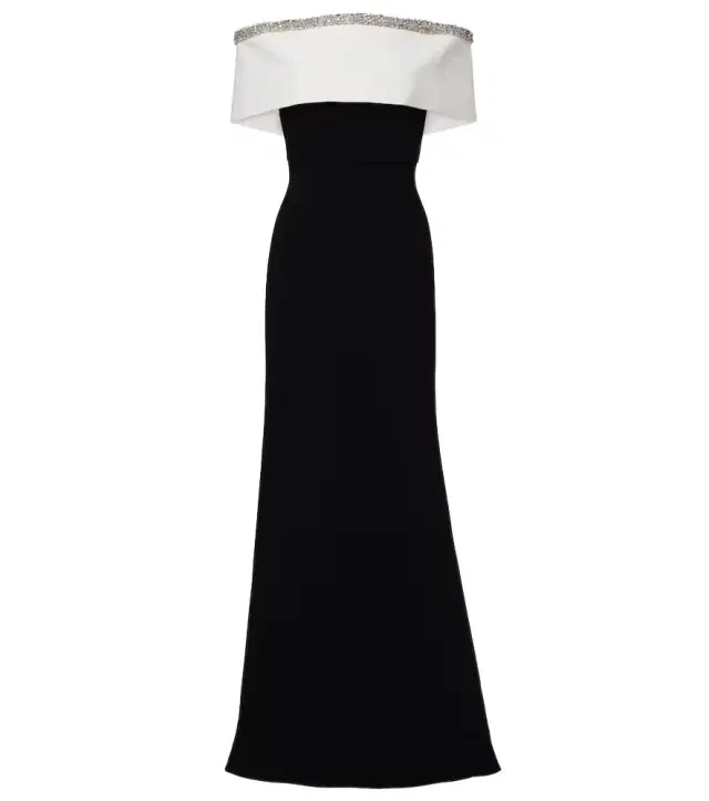 Roland Mouret Embellished off-shoulder crêpe satin gown
