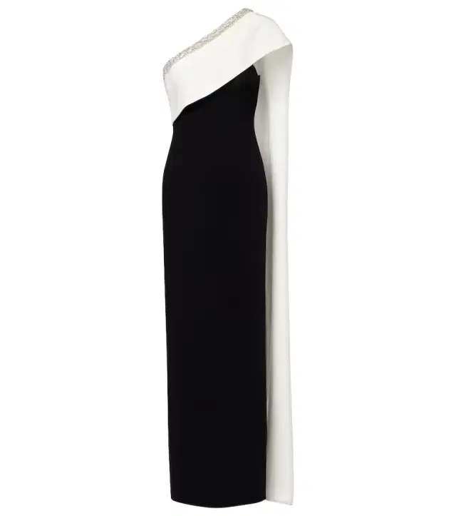 Caped embellished satin crêpe gown