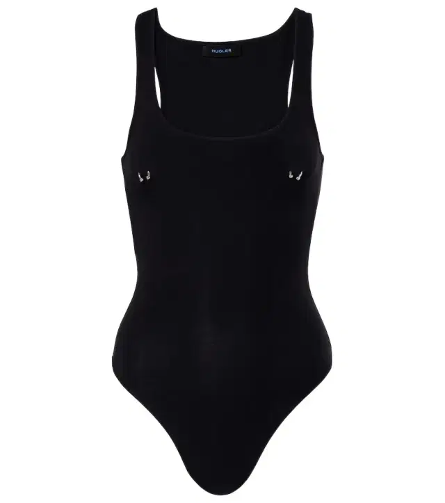 Mugler Embellished cotton-blend bodysuit