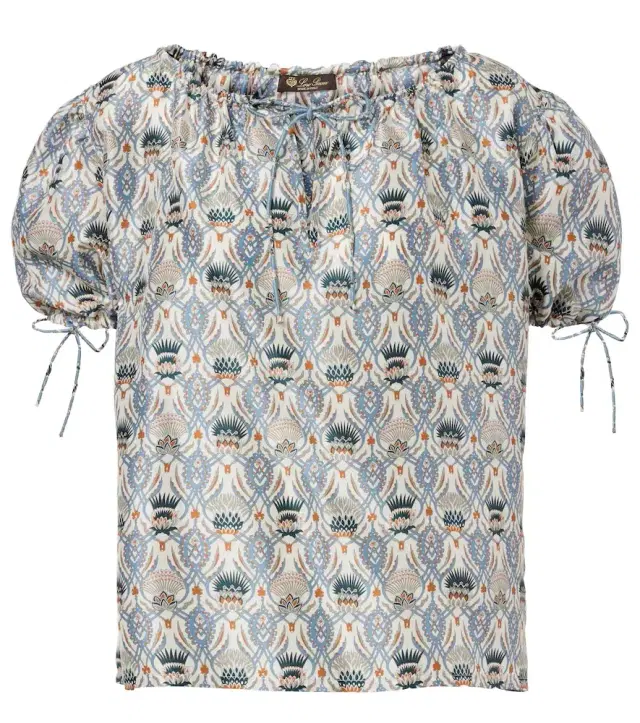 Loro Piana Rose printed puff-sleeve silk top