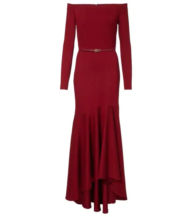 Elie Saab Belted off-shoulder jersey gown