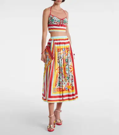 Dolce & Gabbana Pleated printed cotton midi skirt | Thumbnail 2