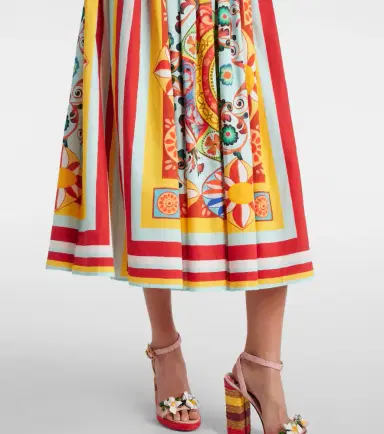 Dolce & Gabbana Pleated printed cotton midi skirt | Thumbnail 3