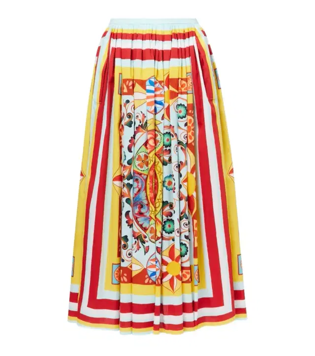 Dolce & Gabbana Pleated printed cotton midi skirt