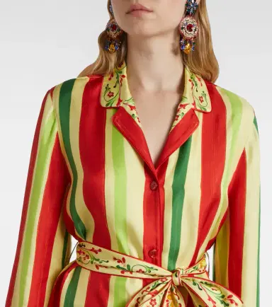 Dolce & Gabbana Belted striped silk shirt | Thumbnail 2