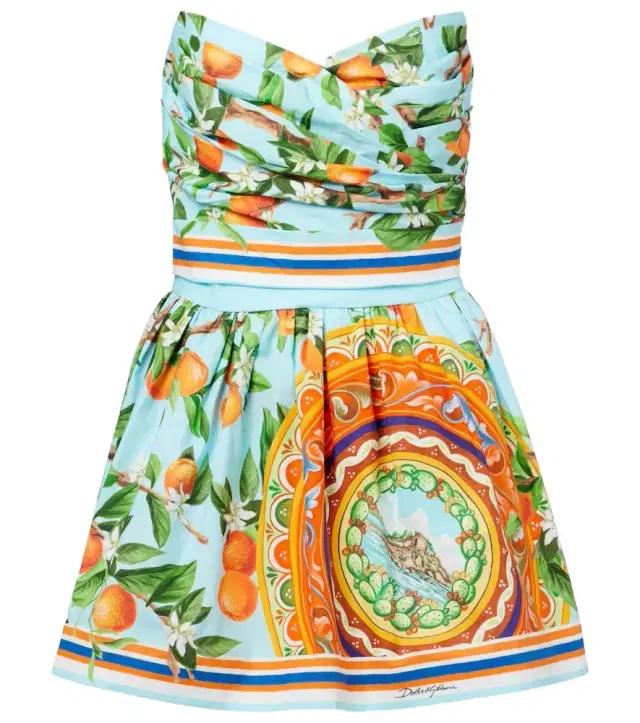 Dolce & Gabbana Taormina printed cotton bustier dress