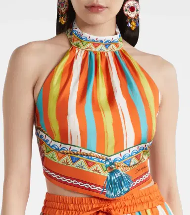 Dolce & Gabbana Striped halterneck silk top | Thumbnail 3