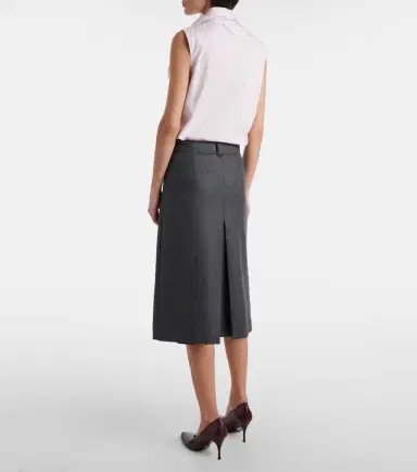 Prada Pleated virgin wool flannel midi skirt | Thumbnail 2