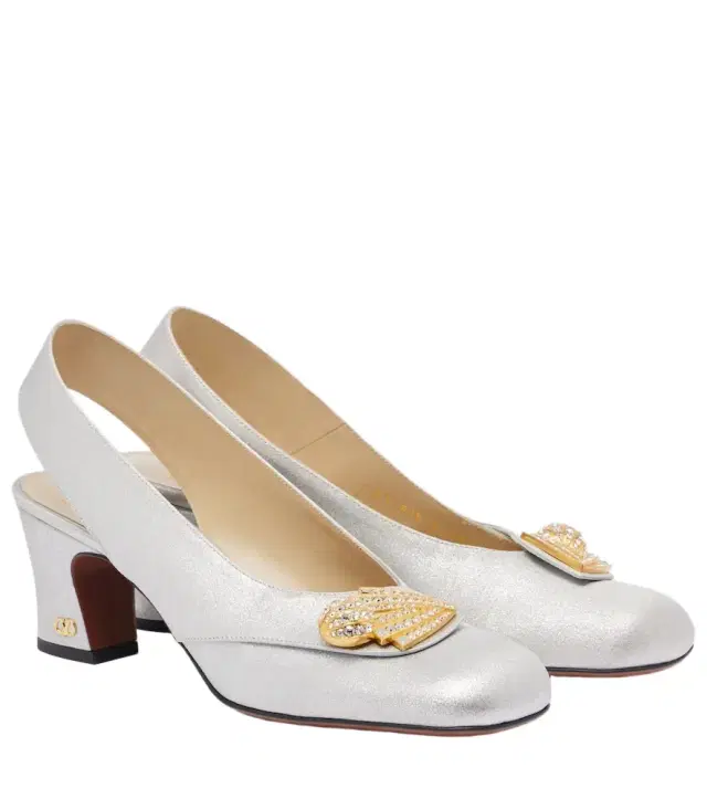 Valentino Garavani Adamantine embellished satin slingback pumps