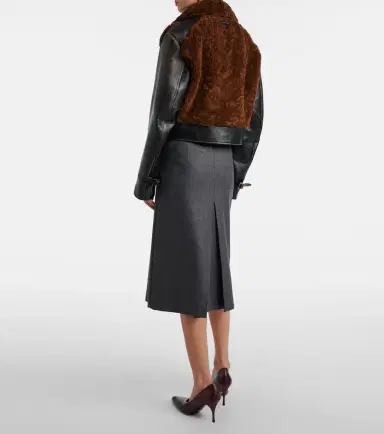 Prada Belted shearling-trimmed leather jacket | Thumbnail 3