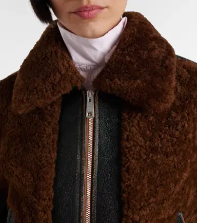 Prada Belted shearling-trimmed leather jacket | Thumbnail 4