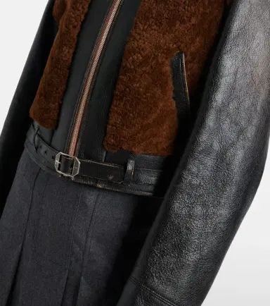 Prada Belted shearling-trimmed leather jacket | Thumbnail 5