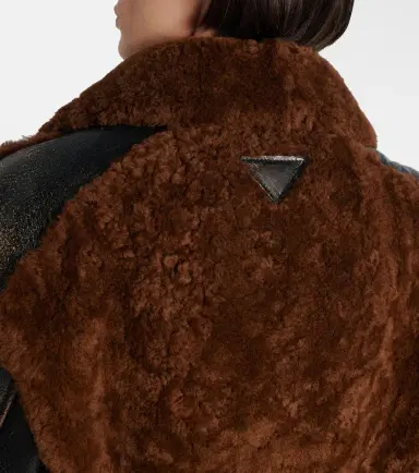 Prada Belted shearling-trimmed leather jacket | Thumbnail 6