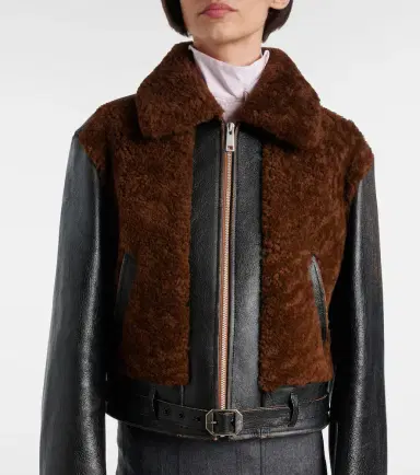 Prada Belted shearling-trimmed leather jacket | Thumbnail 7