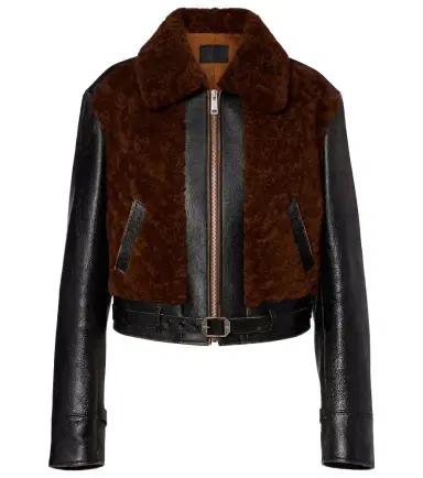 Prada Belted shearling-trimmed leather jacket | Thumbnail 1