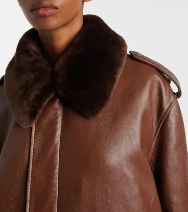 Prada Shearling-trimmed leather bomber jacket | Thumbnail 2